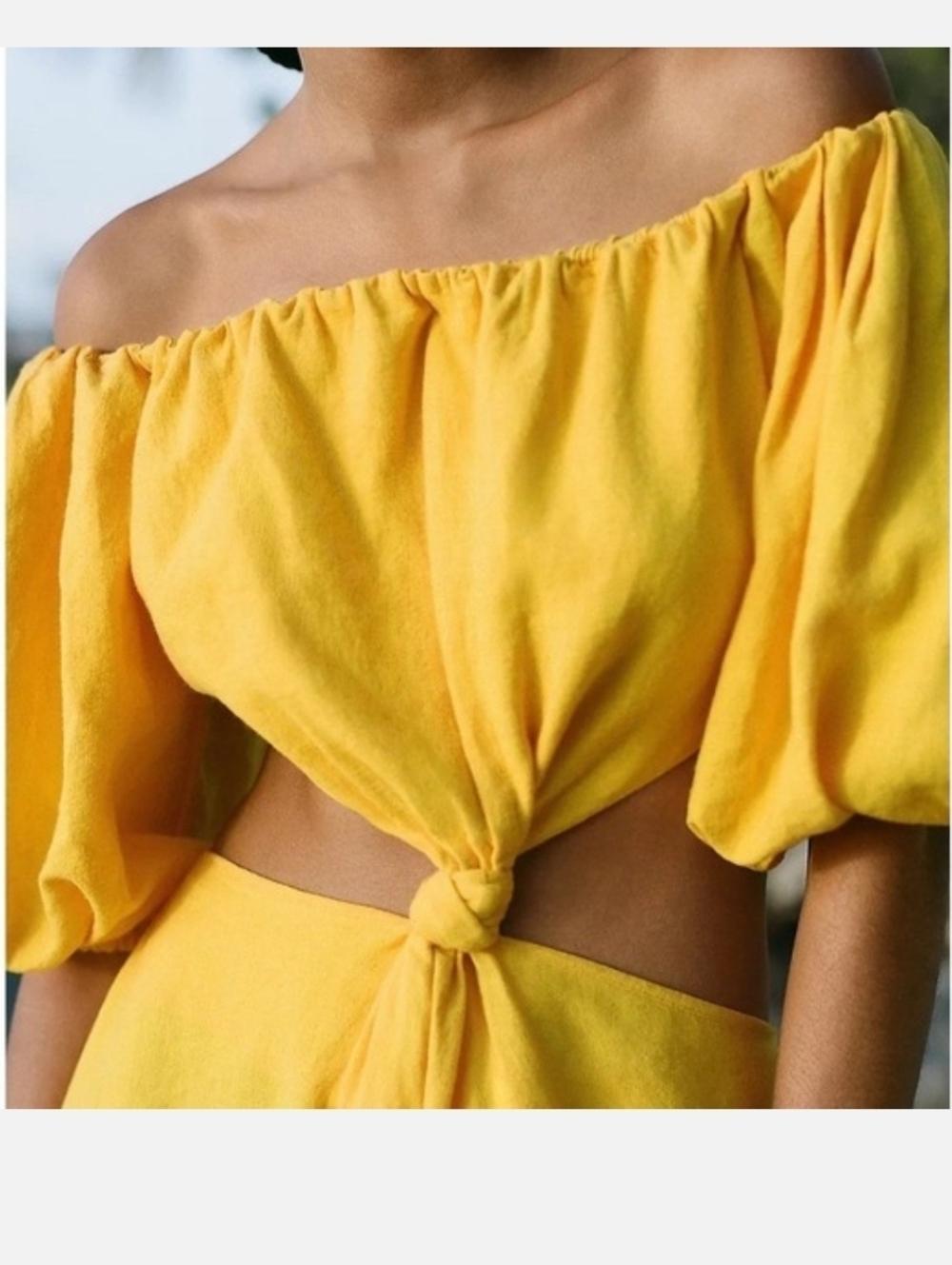 NWT FARM Rio Off Shoulder Twist Front Linen Blend Dress Size Small - Picture 2 of 14